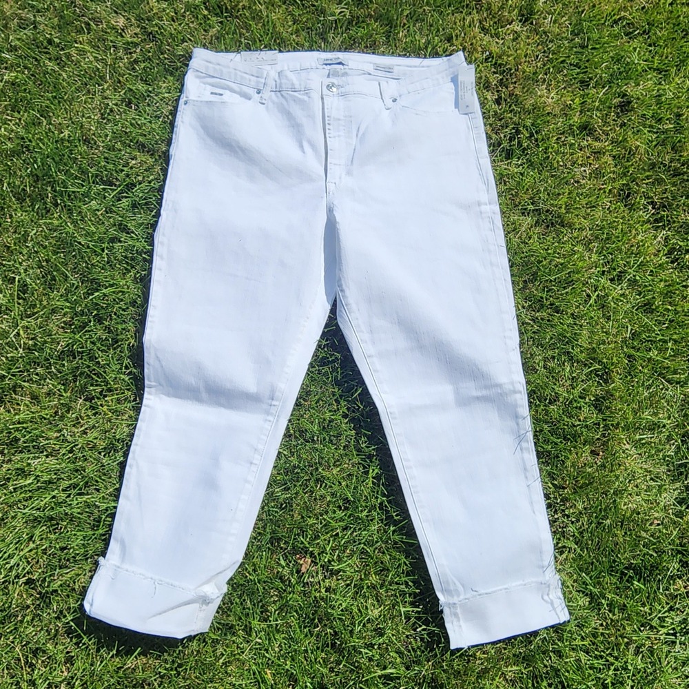 Nine West Jeans Women 16 Gramercy Crop Twill White Slim Fit Fray Cuff SDNWB3178